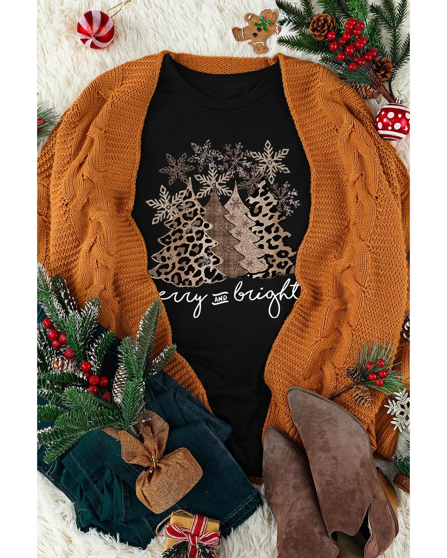 Azura Exchange Leopard Christmas Tree Graphic Print T-Shirt - 2XL