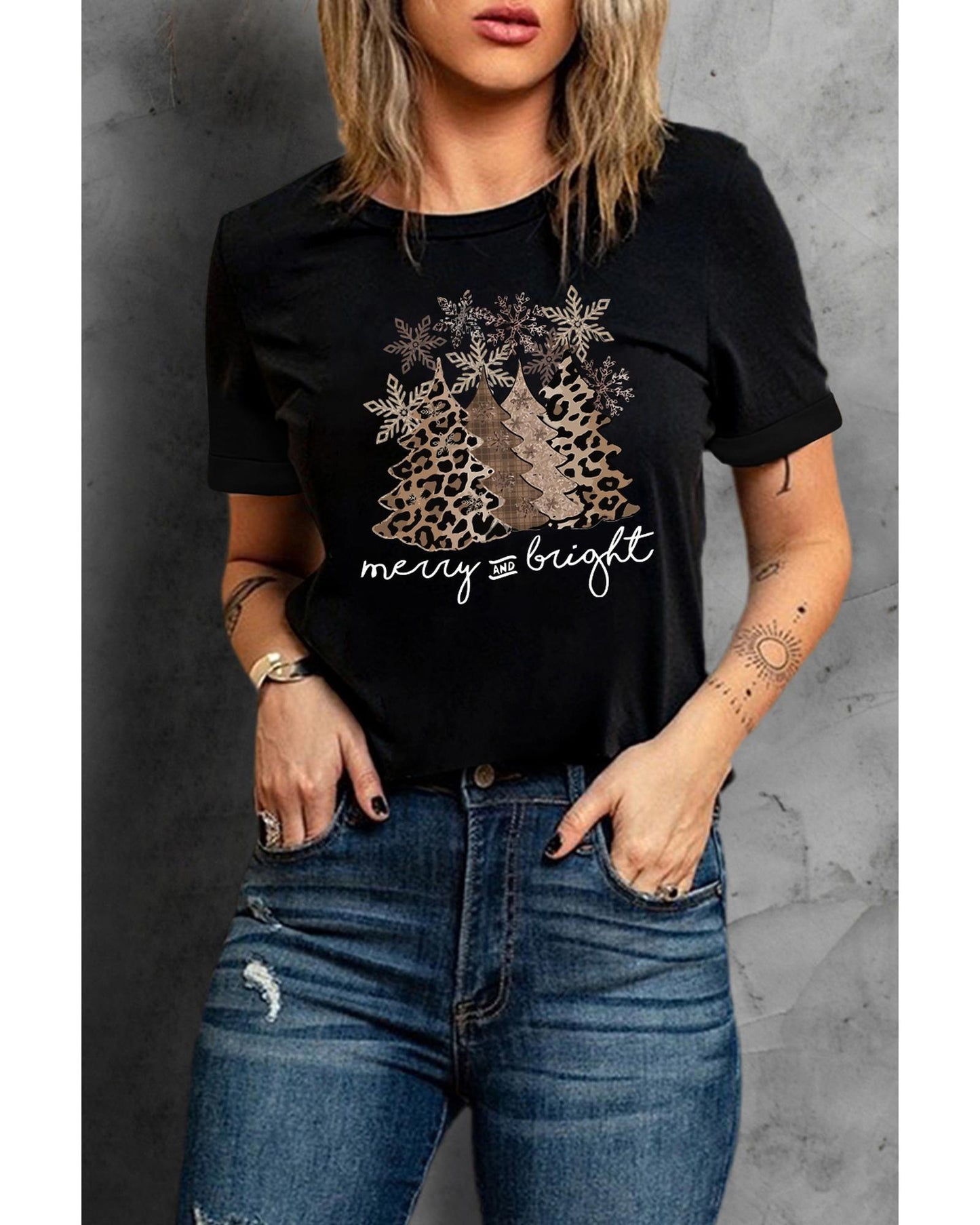 Azura Exchange Leopard Christmas Tree Graphic Print T-Shirt - 2XL