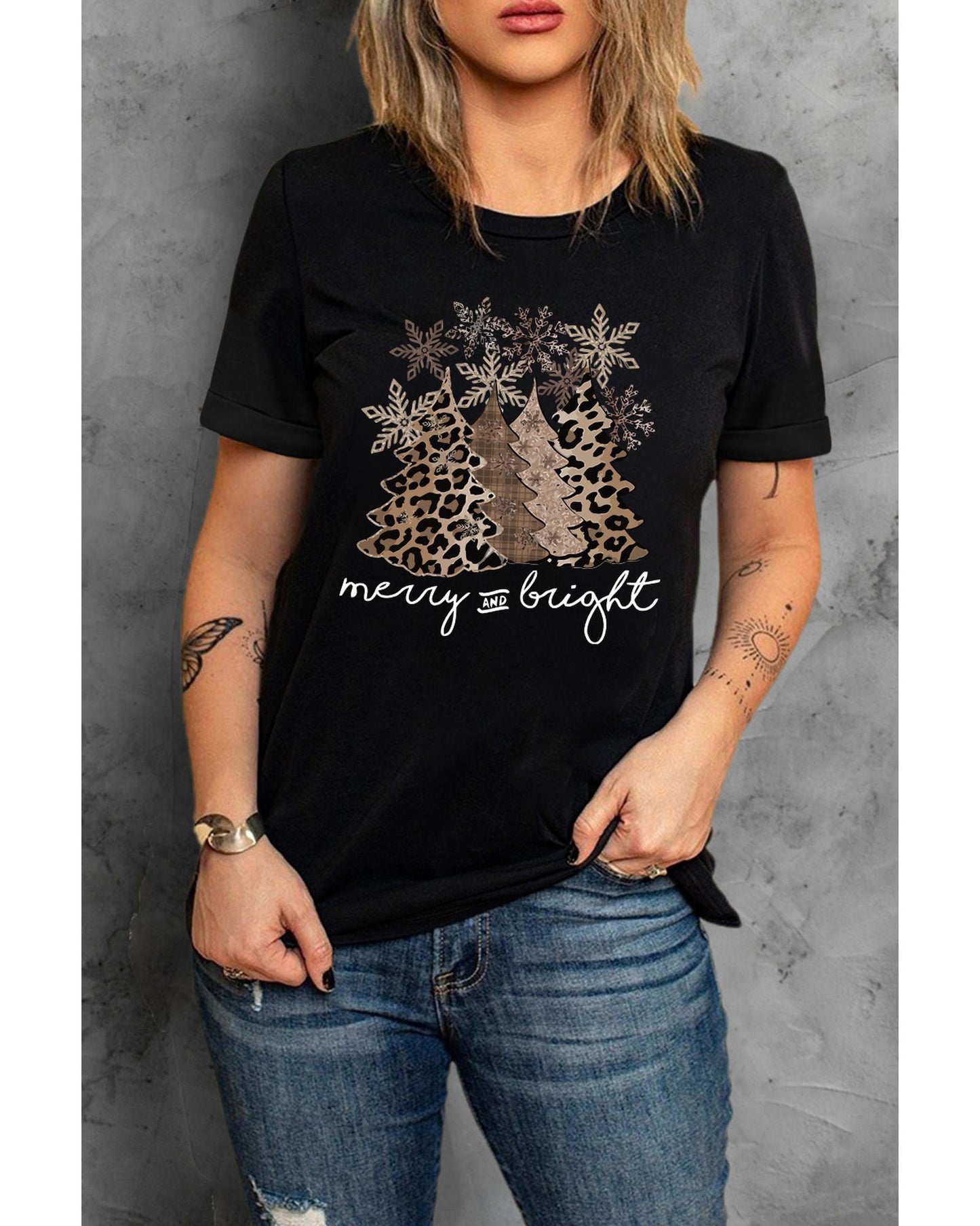 Azura Exchange Leopard Christmas Tree Graphic Print T-Shirt - S