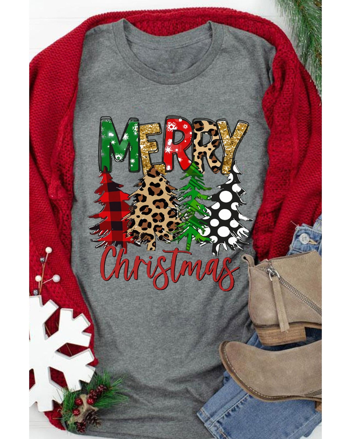 Azura Exchange Christmas Tree Pattern Crew Neck Graphic Tee - XL