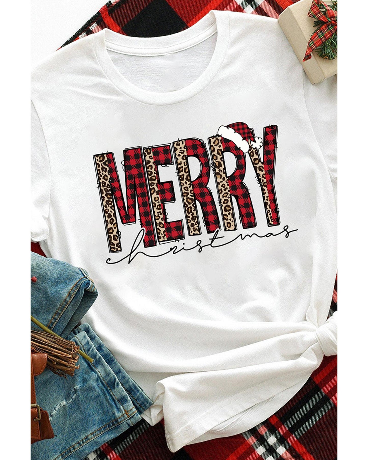 Azura Exchange Plaid Leopard Print Short Sleeve T Shirt - 2XL