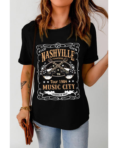Azura Exchange NASHVILLE Letter Guitar Print Tee - M