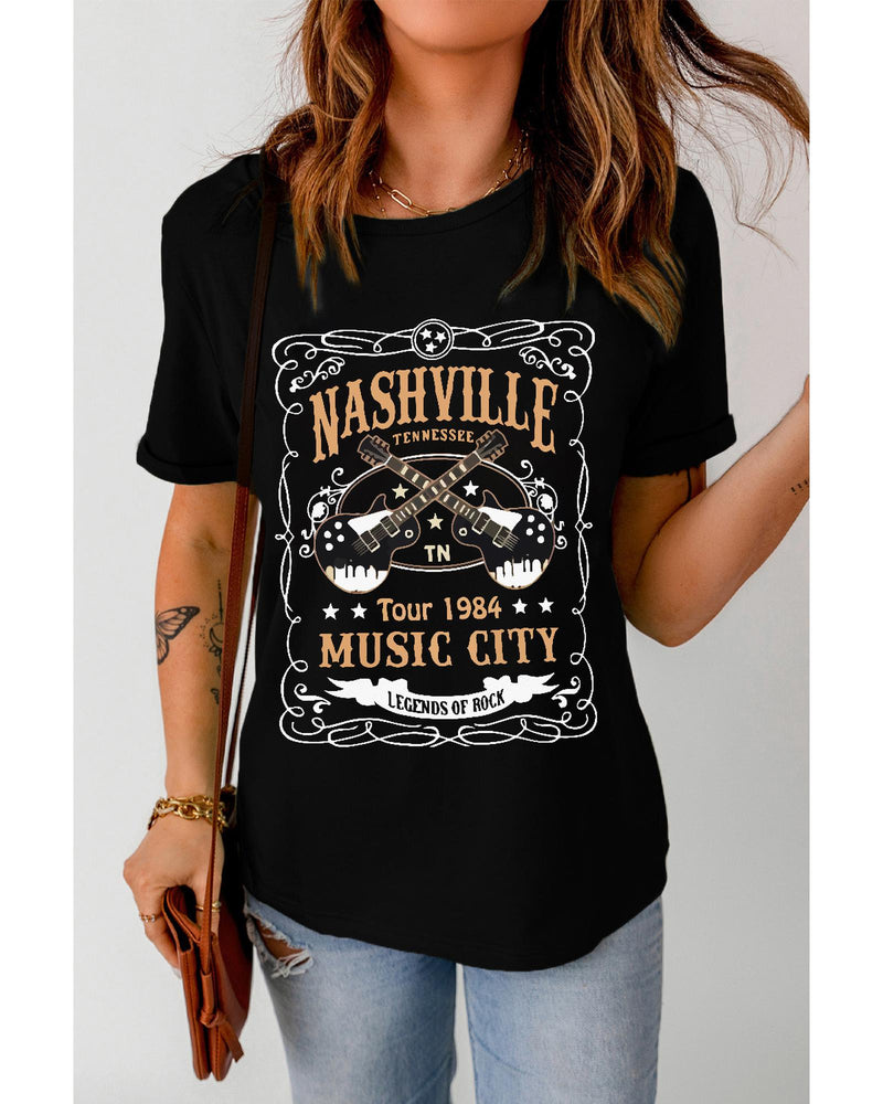 Azura Exchange NASHVILLE Letter Guitar Print Tee - M