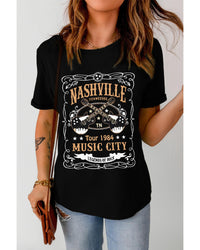 Azura Exchange NASHVILLE Letter Guitar Print Tee - M