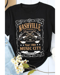 Azura Exchange NASHVILLE Letter Guitar Print Tee - M