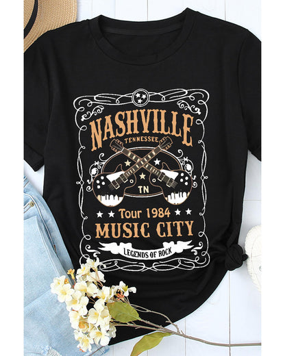 Azura Exchange NASHVILLE Letter Guitar Print Tee - M