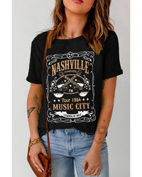 Azura Exchange NASHVILLE Letter Guitar Print Tee - M