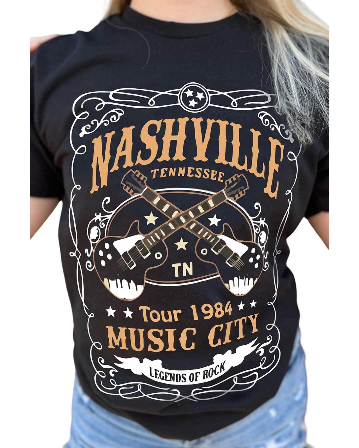 Azura Exchange NASHVILLE Letter Guitar Print Tee - M