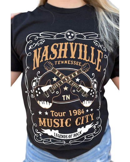 Azura Exchange NASHVILLE Letter Guitar Print Tee - M