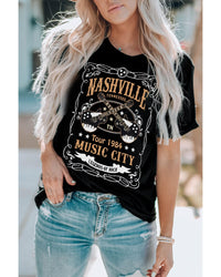 Azura Exchange NASHVILLE Letter Guitar Print Tee - M