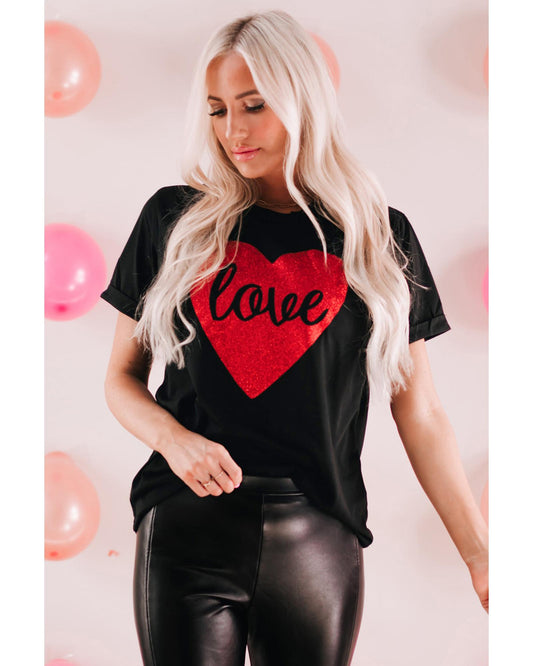 Azura Exchange Heart Shaped Glitter Print T-Shirt - L