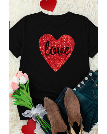 Azura Exchange Heart Shaped Glitter Print T-Shirt - M