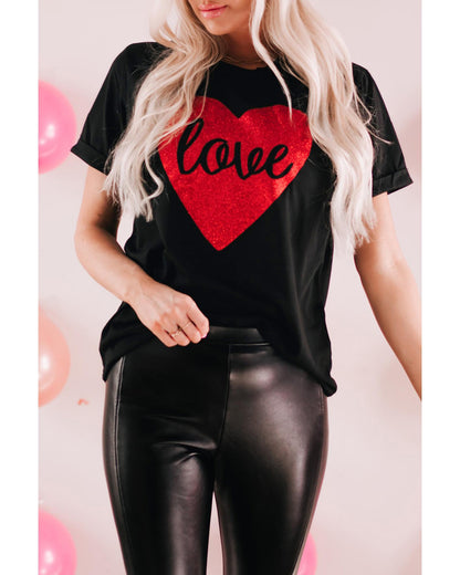 Azura Exchange Heart Shaped Glitter Print T-Shirt - S