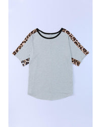 Azura Exchange Leopard Splicing O-neck Short Sleeve T Shirt - XL
