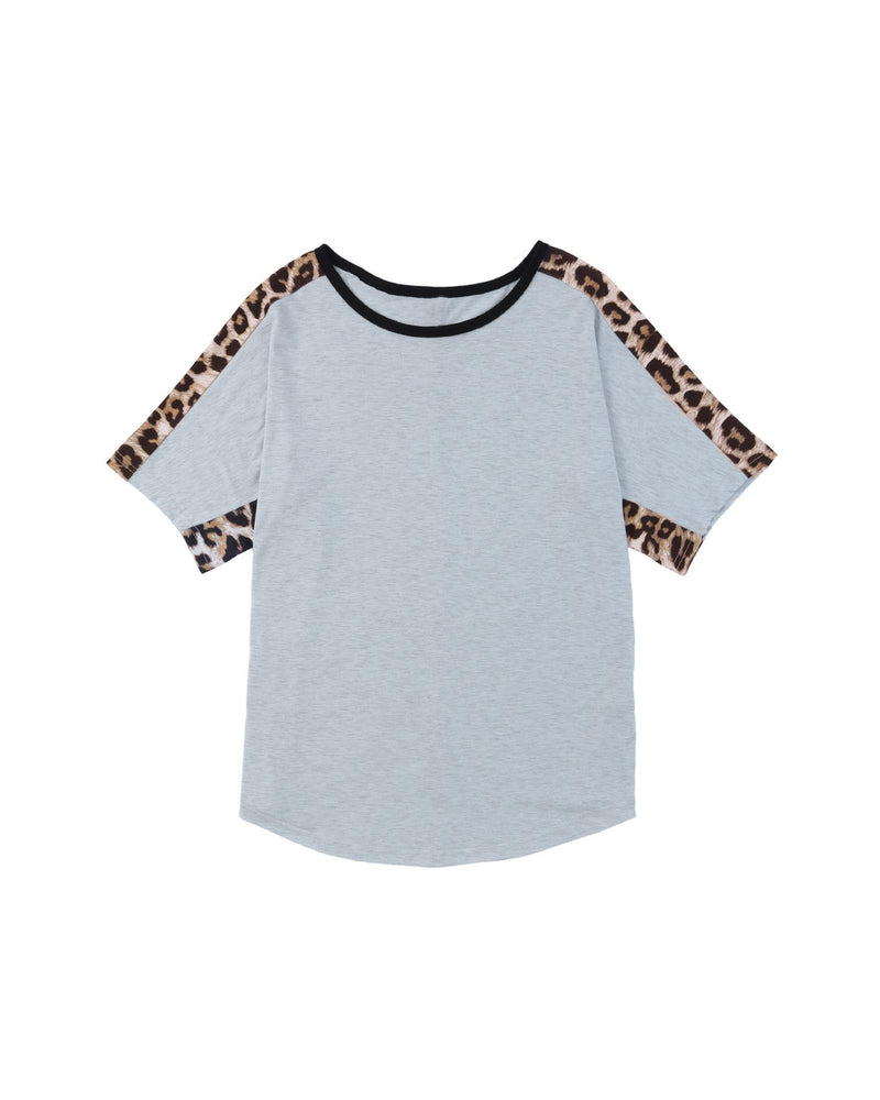Azura Exchange Leopard Splicing O-neck Short Sleeve T Shirt - XL