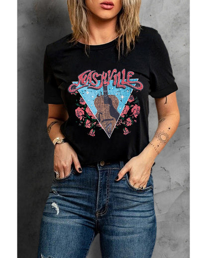 Azura Exchange Guitar Flower Letter Graphic Print T-Shirt - 2XL