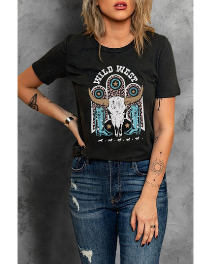 Azura Exchange Steer Skull Graphic Print T-Shirt - 2XL