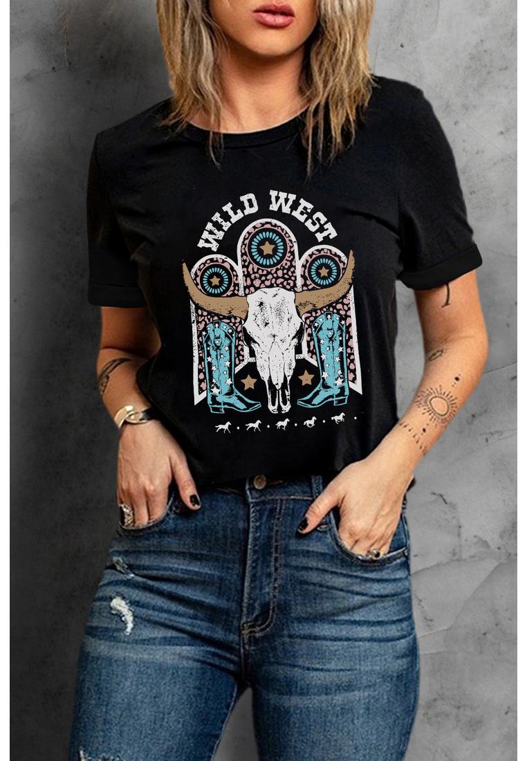 Azura Exchange Steer Skull Graphic Print T-Shirt - 2XL