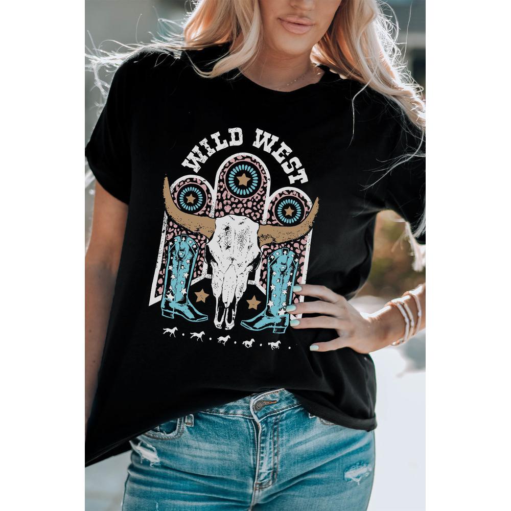 Azura Exchange Steer Skull Graphic Print T-Shirt - 2XL