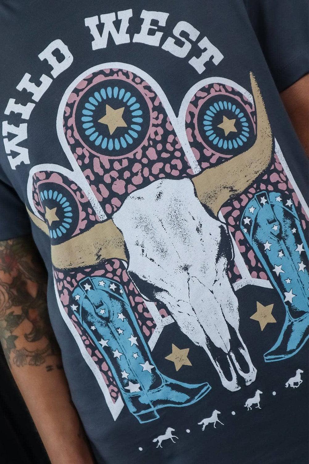 Azura Exchange Steer Skull Graphic Print T-Shirt - 2XL