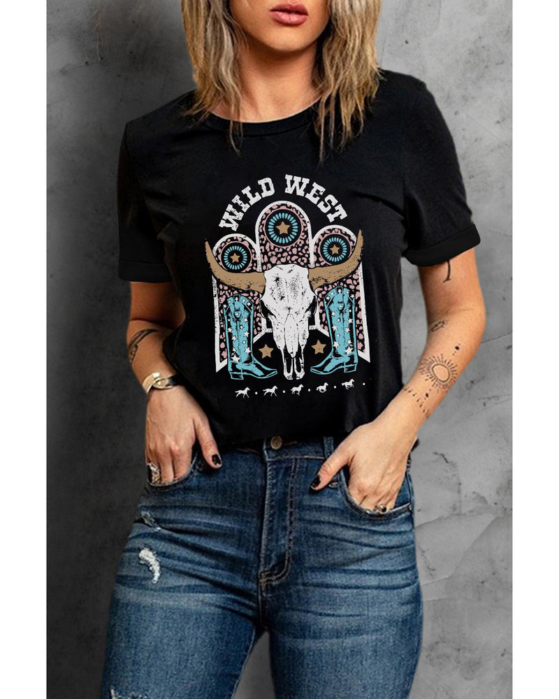 Azura Exchange Steer Skull Graphic Print T-Shirt - 2XL