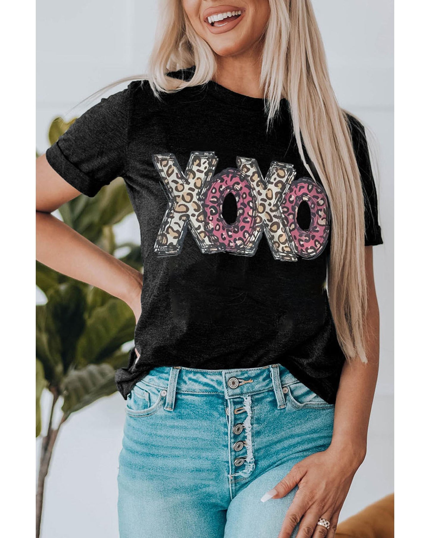 Azura Exchange Leopard Letter Print T Shirt - L