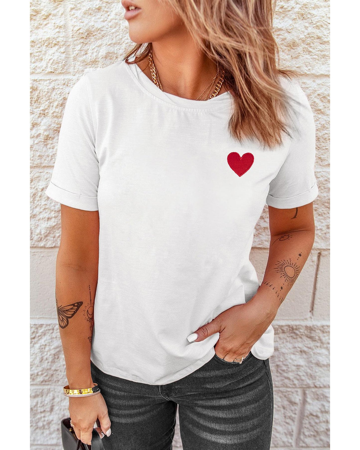 Azura Exchange Embroidered Heart Pattern T-Shirt - 2XL