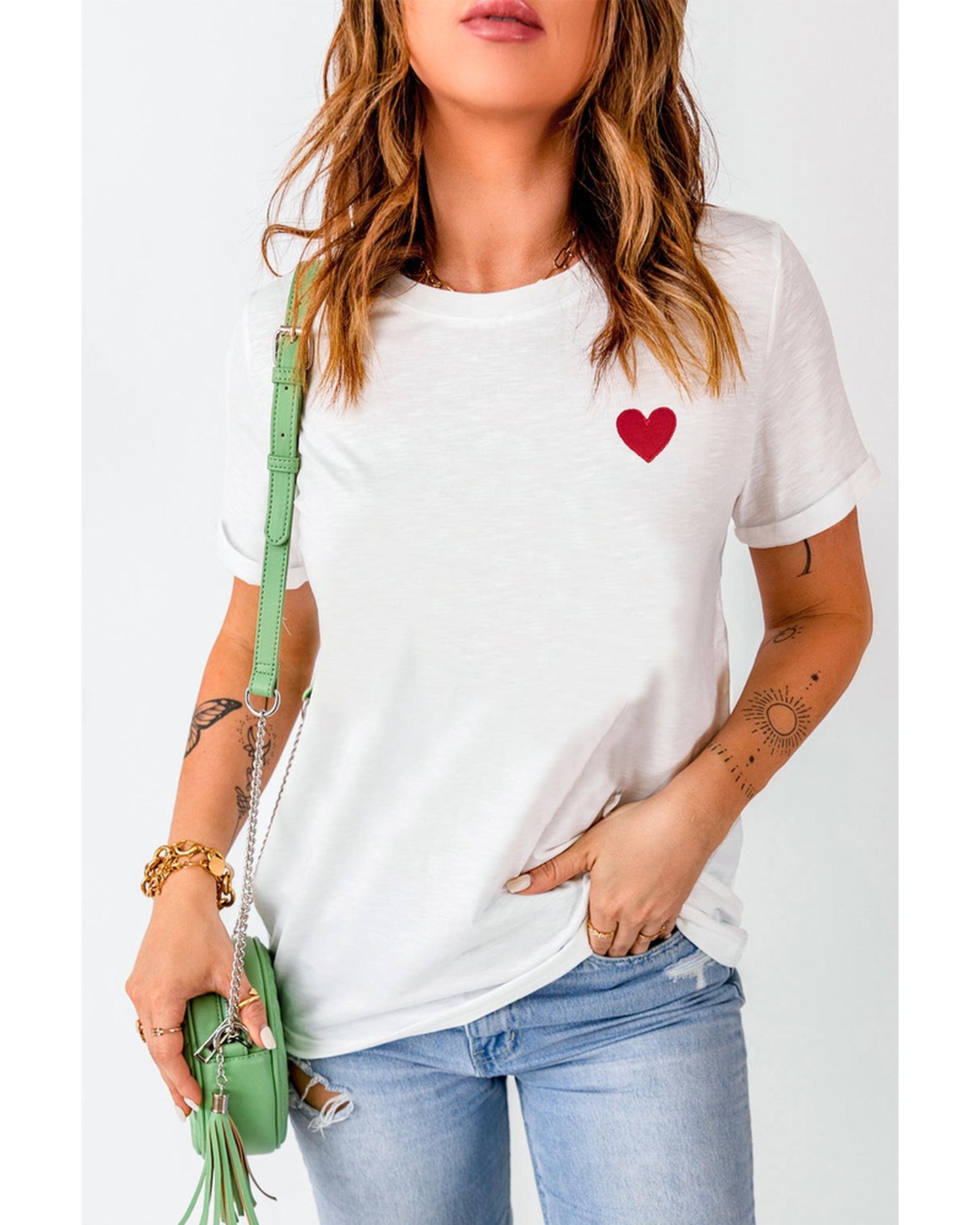 Azura Exchange Embroidered Heart Pattern T-Shirt - 2XL