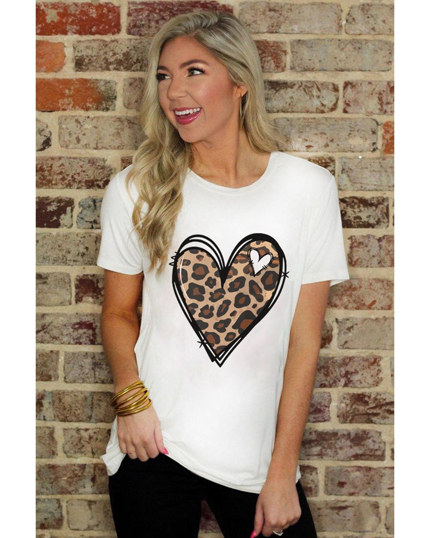 Azura Exchange Leopard Heart Pattern Print T-Shirt - 2XL