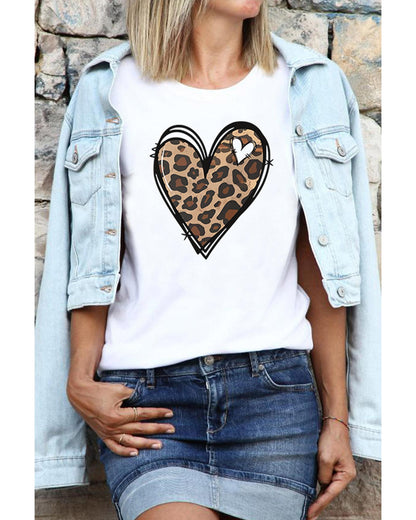 Azura Exchange Leopard Heart Pattern Print T-Shirt - M