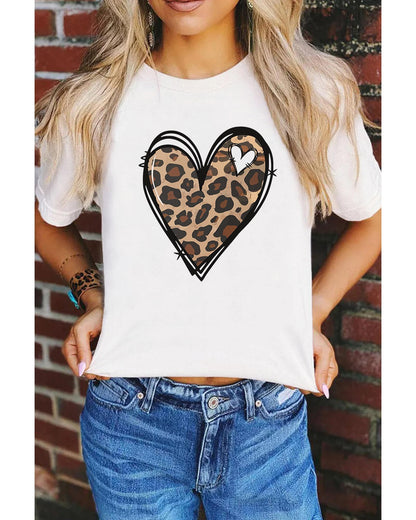 Azura Exchange Leopard Heart Pattern Print T-Shirt - M