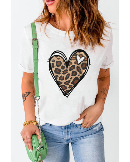 Azura Exchange Leopard Heart Pattern Print T-Shirt - M