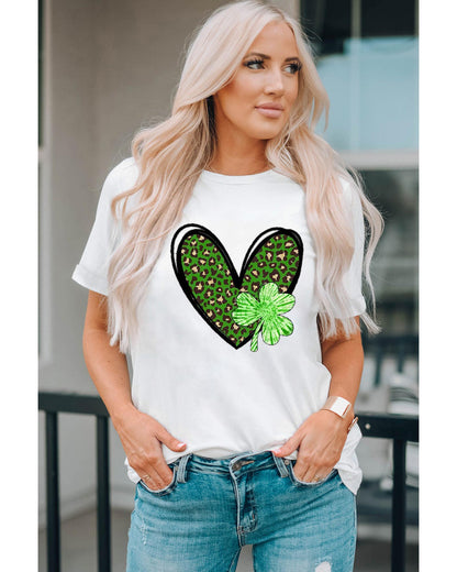 Azura Exchange Leopard Heart Shaped Print Crewneck Graphic Tee - 2XL