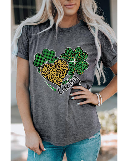 Azura Exchange Leopard Plaid Heart Clover Graphic Print T-Shirt - 2XL