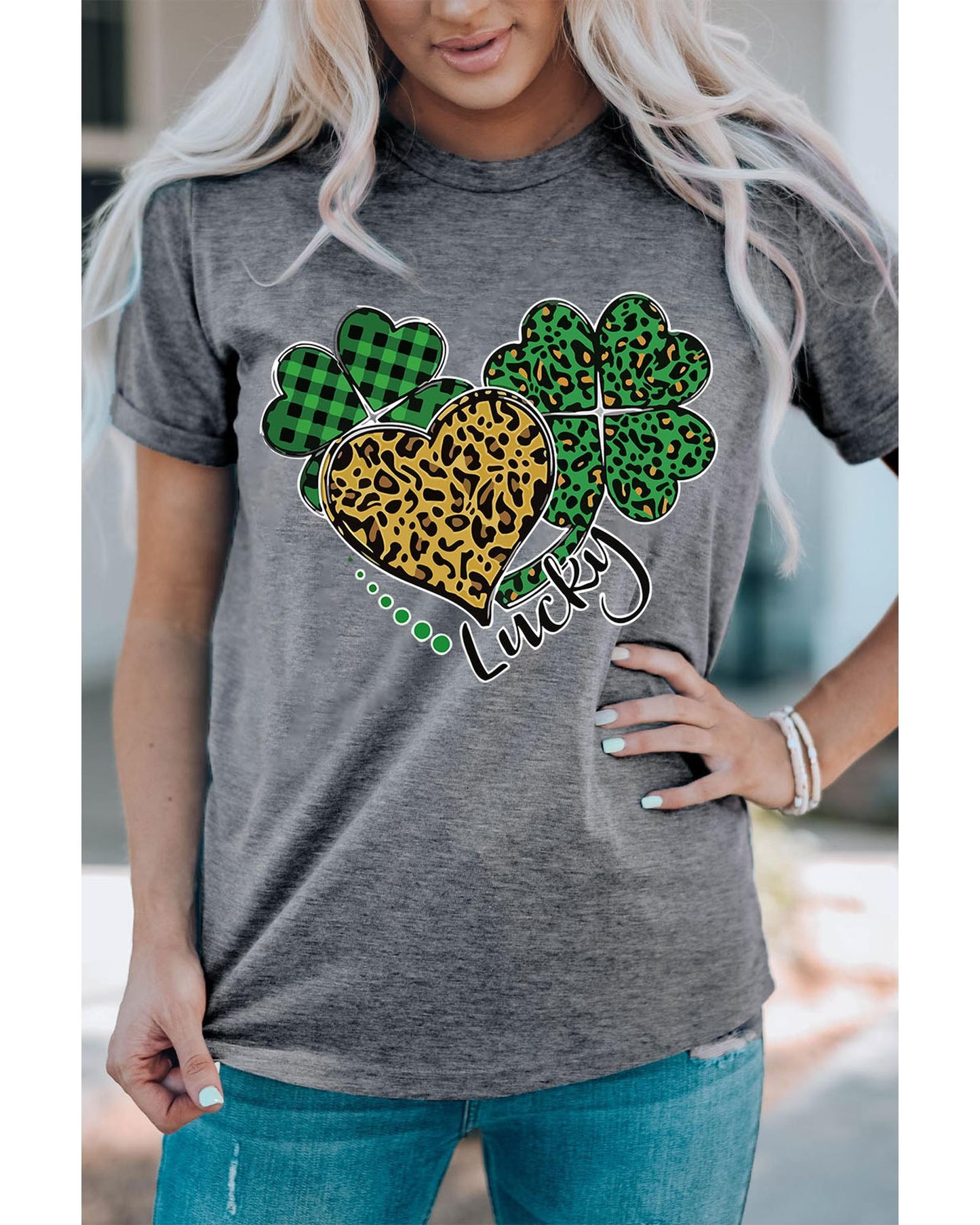 Azura Exchange Leopard Plaid Heart Clover Graphic Print T-Shirt - 2XL