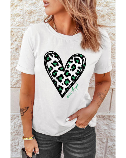 Azura Exchange Leopard Heart Print St Patricks Day T Shirt - L