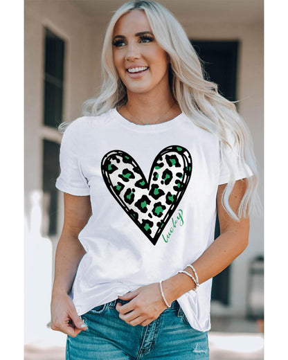 Azura Exchange Leopard Heart Print St Patricks Day T Shirt - L