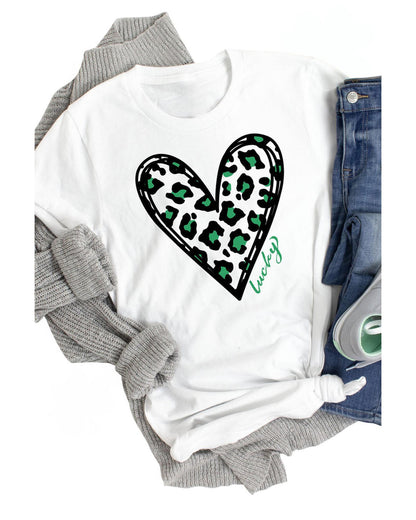 Azura Exchange Leopard Heart Print St Patricks Day T Shirt - L