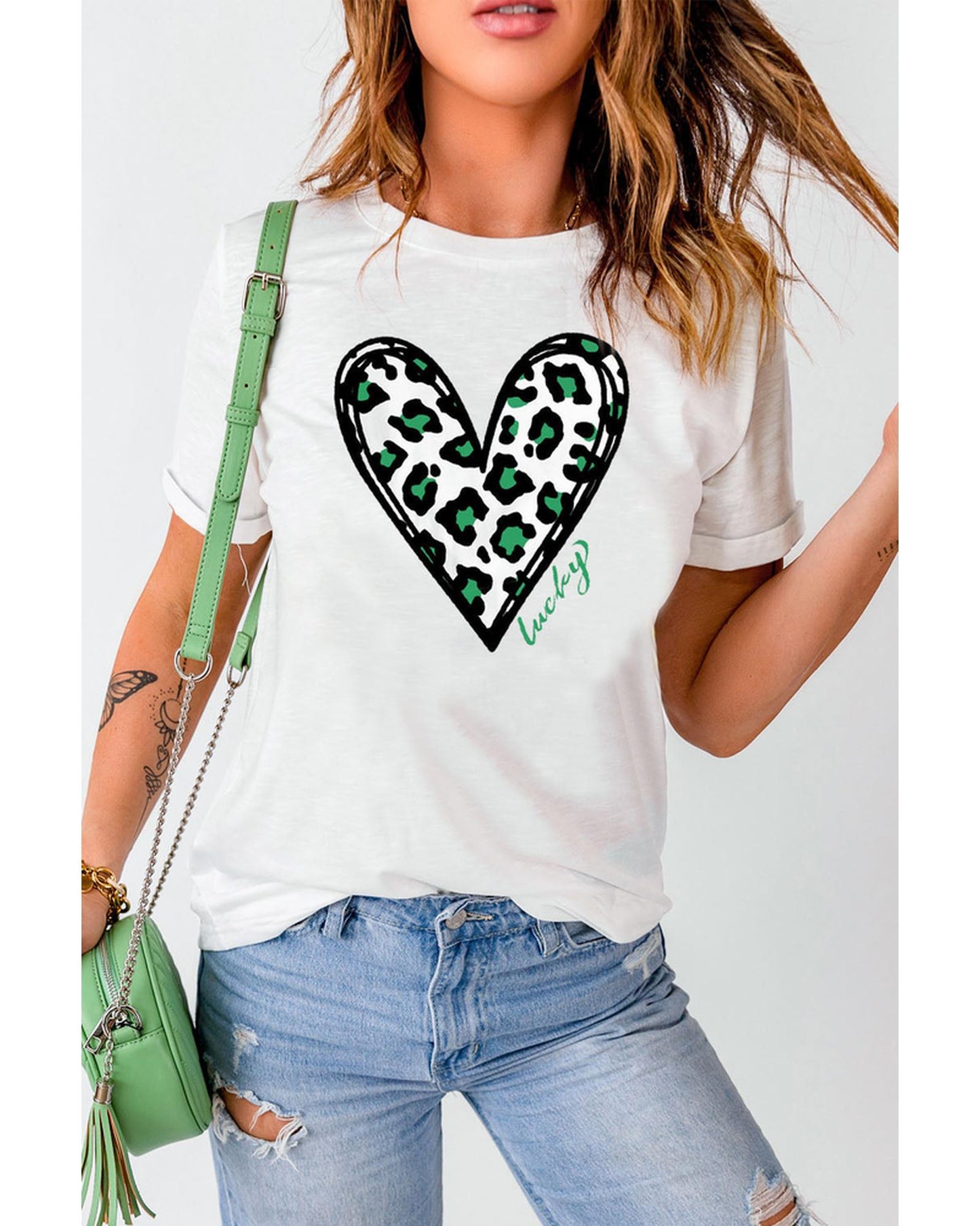 Azura Exchange Leopard Heart Print St Patricks Day T Shirt - M