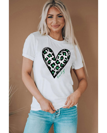 Azura Exchange Leopard Heart Print St Patricks Day T Shirt - M