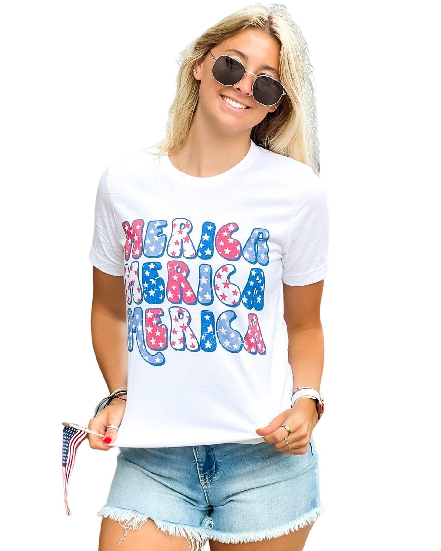 Azura Exchange Graphic Tee with MERICA Flag Element - M