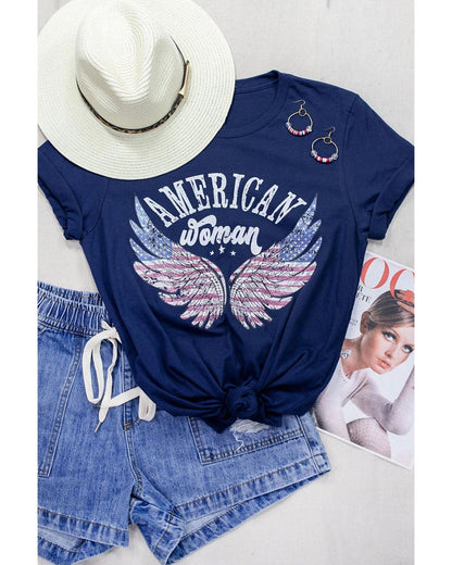 Azura Exchange American Woman Eagle Wing Flag Graphic Tee - XL