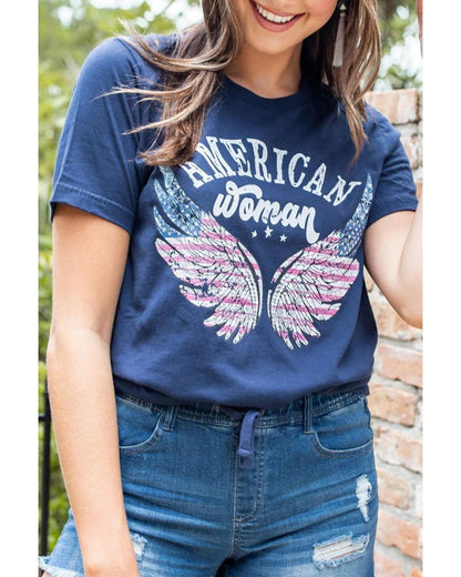 Azura Exchange American Woman Eagle Wing Flag Graphic Tee - XL