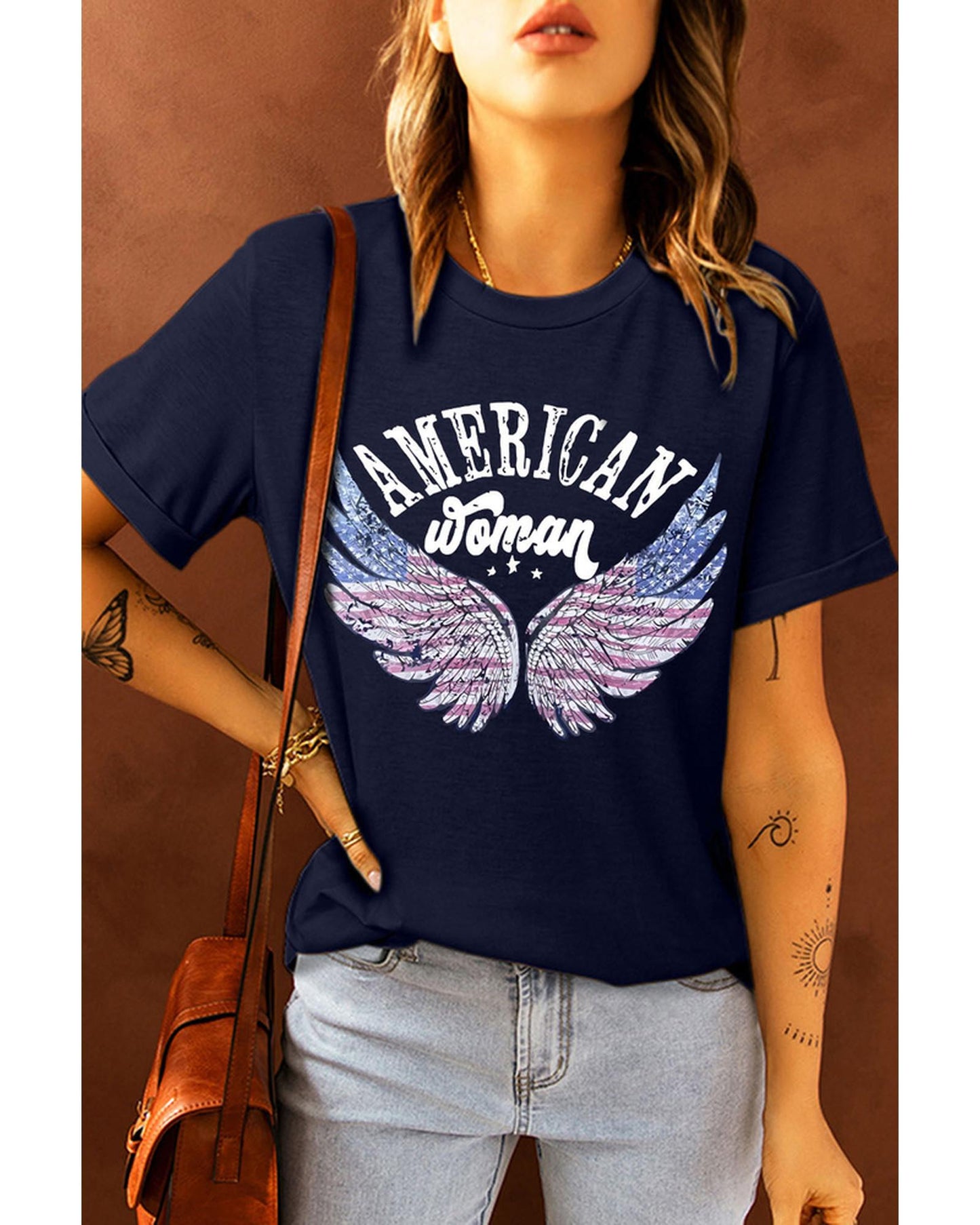 Azura Exchange American Woman Eagle Wing Flag Graphic Tee - XL