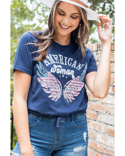 Azura Exchange American Woman Eagle Wing Flag Graphic Tee - XL