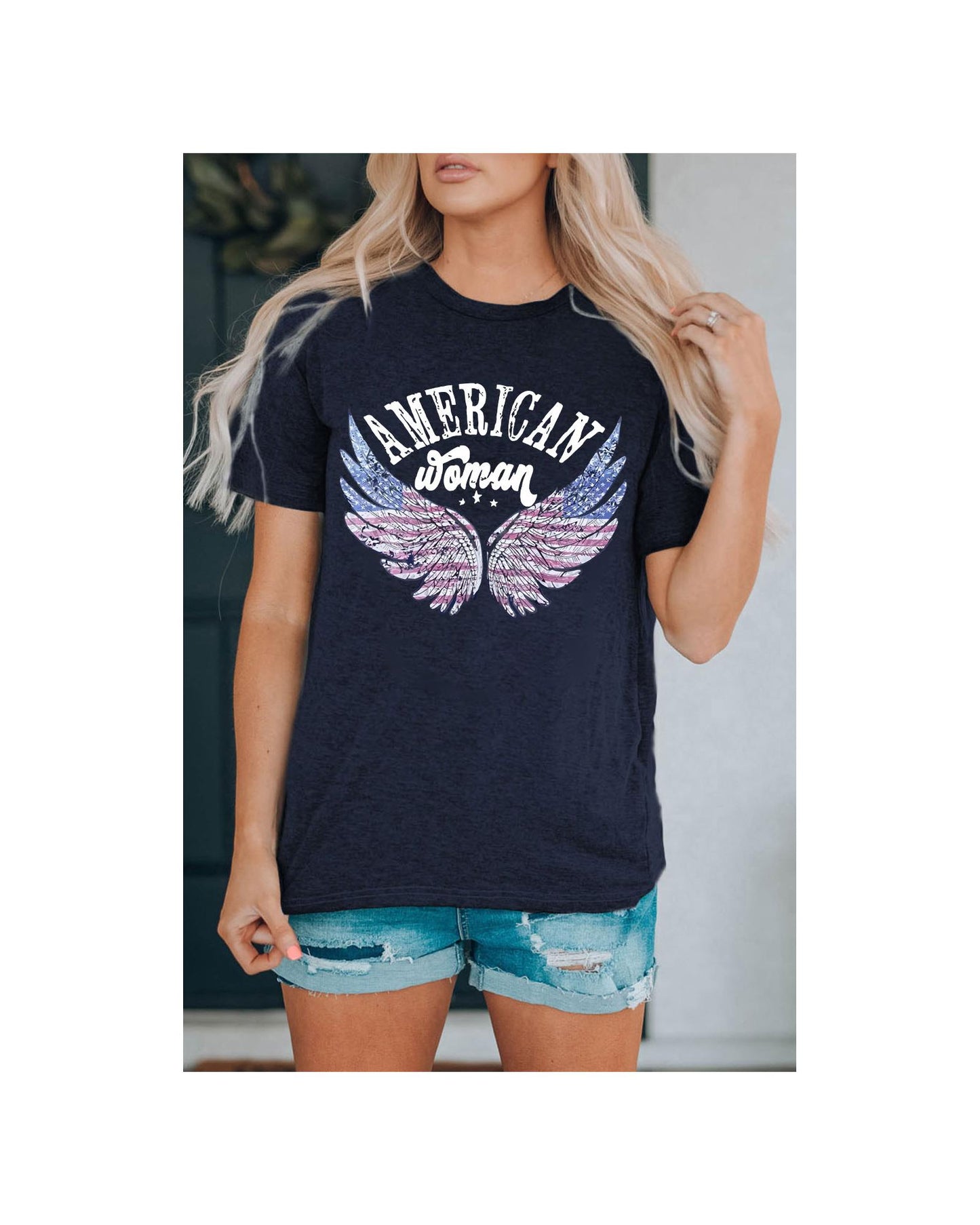 Azura Exchange American Woman Eagle Wing Flag Graphic Tee - XL