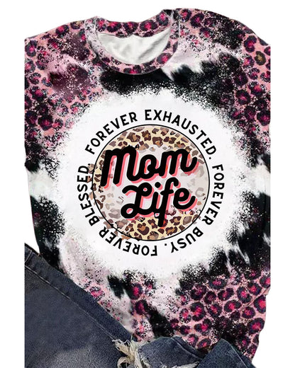 Azura Exchange Leopard Print Graphic Tee with Mom Life Slogan - M