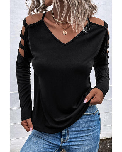 Azura Exchange Cold Shoulder Cut Out Long Sleeve Top - L