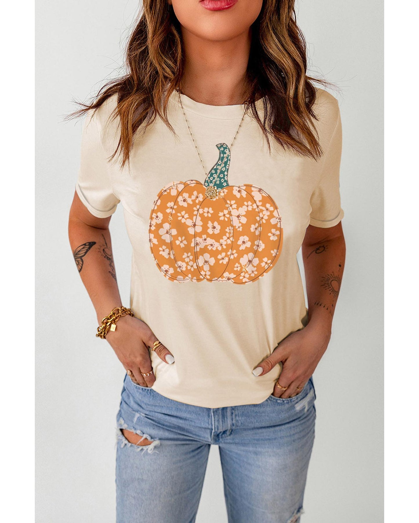 Azura Exchange Floral Pumpkin Graphic Tee - 2XL