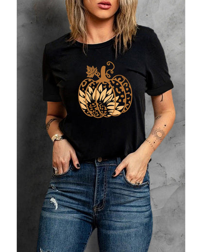 Azura Exchange Halloween Sunflower Pumpkin Graphic Tee - L